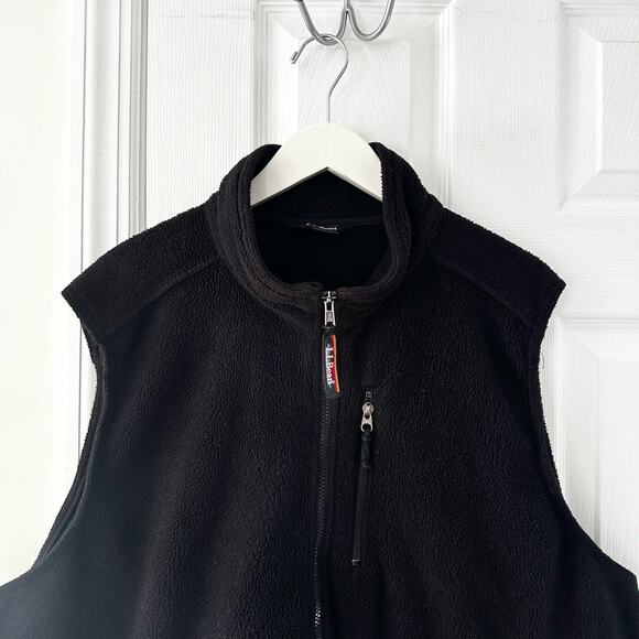 L.L Bean Men's Solid Black Fleece Full Zip High Collared Vest Vintage 2XL - Picture 2 of 12